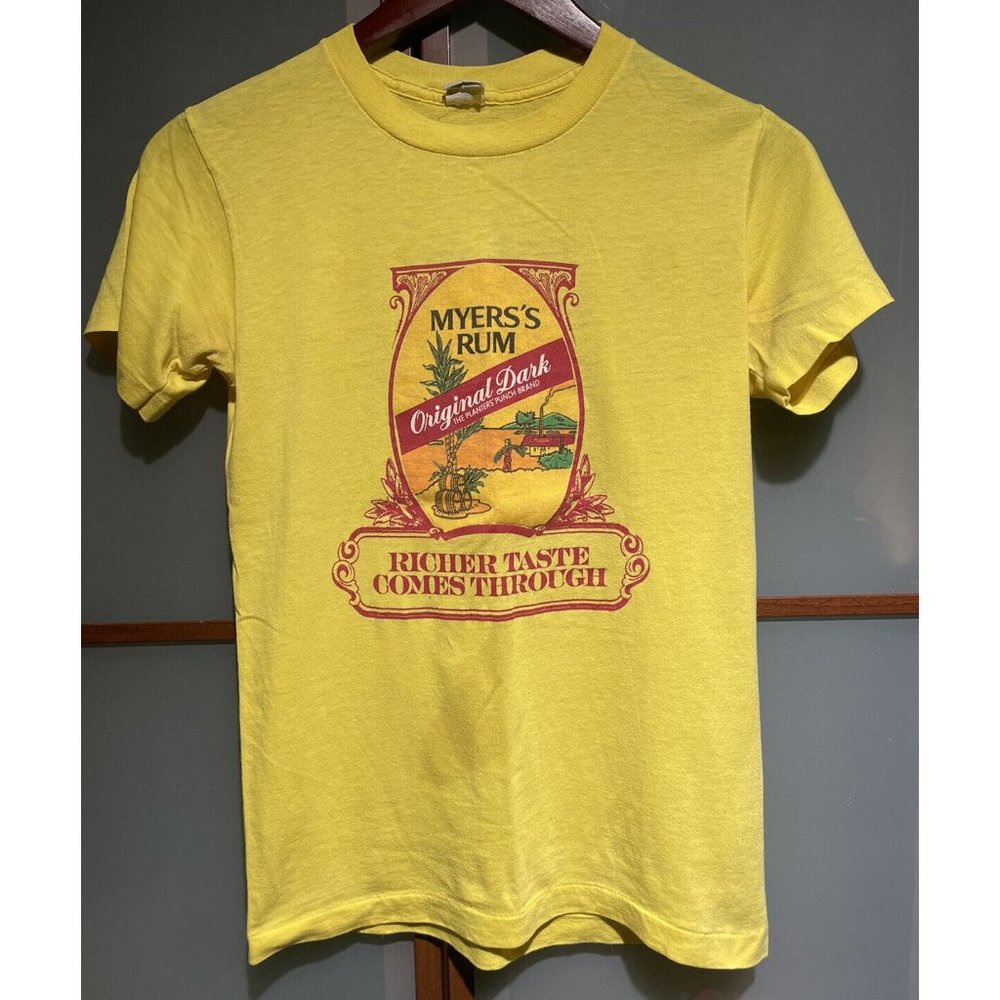 Myers Rum Vintage Ched by Anvil Yellow Single Stitch T-Shirt Shirt Tee Size Med